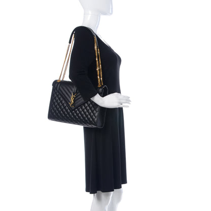 Saint Laurent Grain De Poudre Textured Mixed Matelasse Large Triquilt Monogram Satchel Black 2 of 10