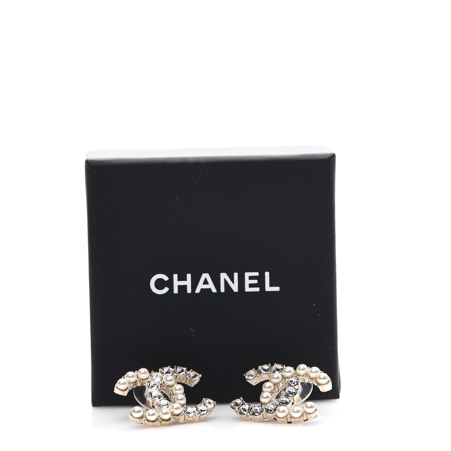Crystal Pearl CC Earrings Light Gold