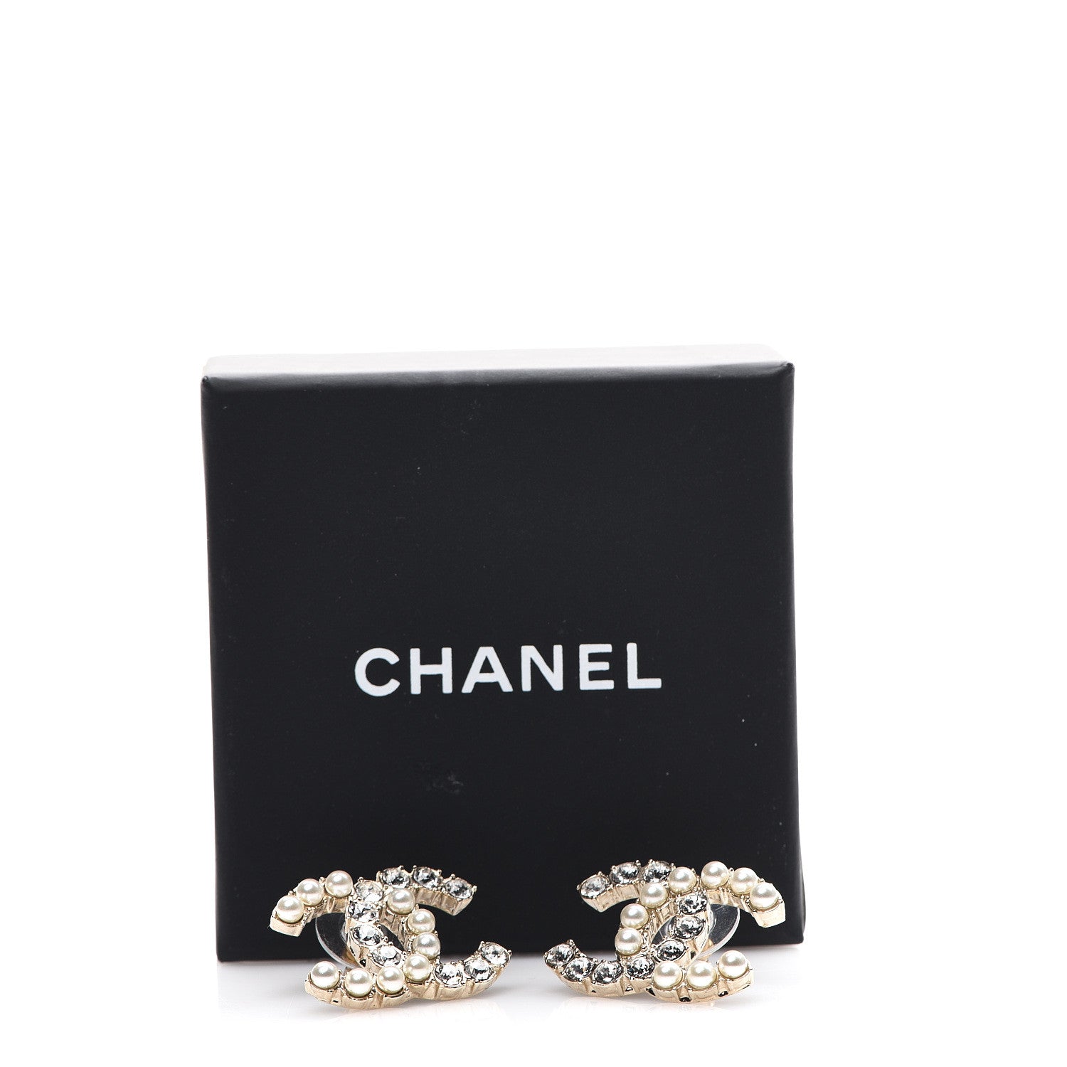 Chanel Crystal Pearl CC Earrings Light Gold 5 of 5