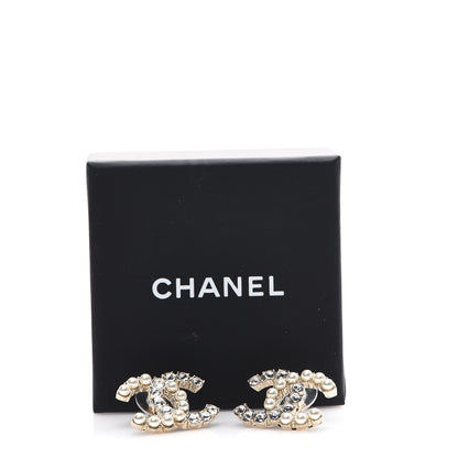 Chanel Crystal Pearl CC Earrings Light Gold 5 of 5