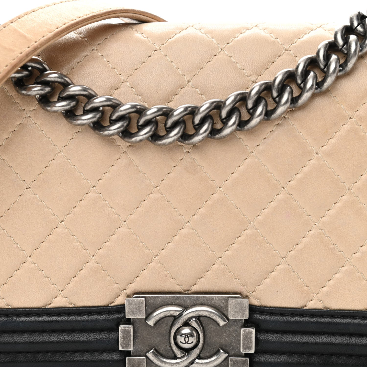 Chanel Lambskin Quilted Medium Boy Flap Black Beige 8 of 13