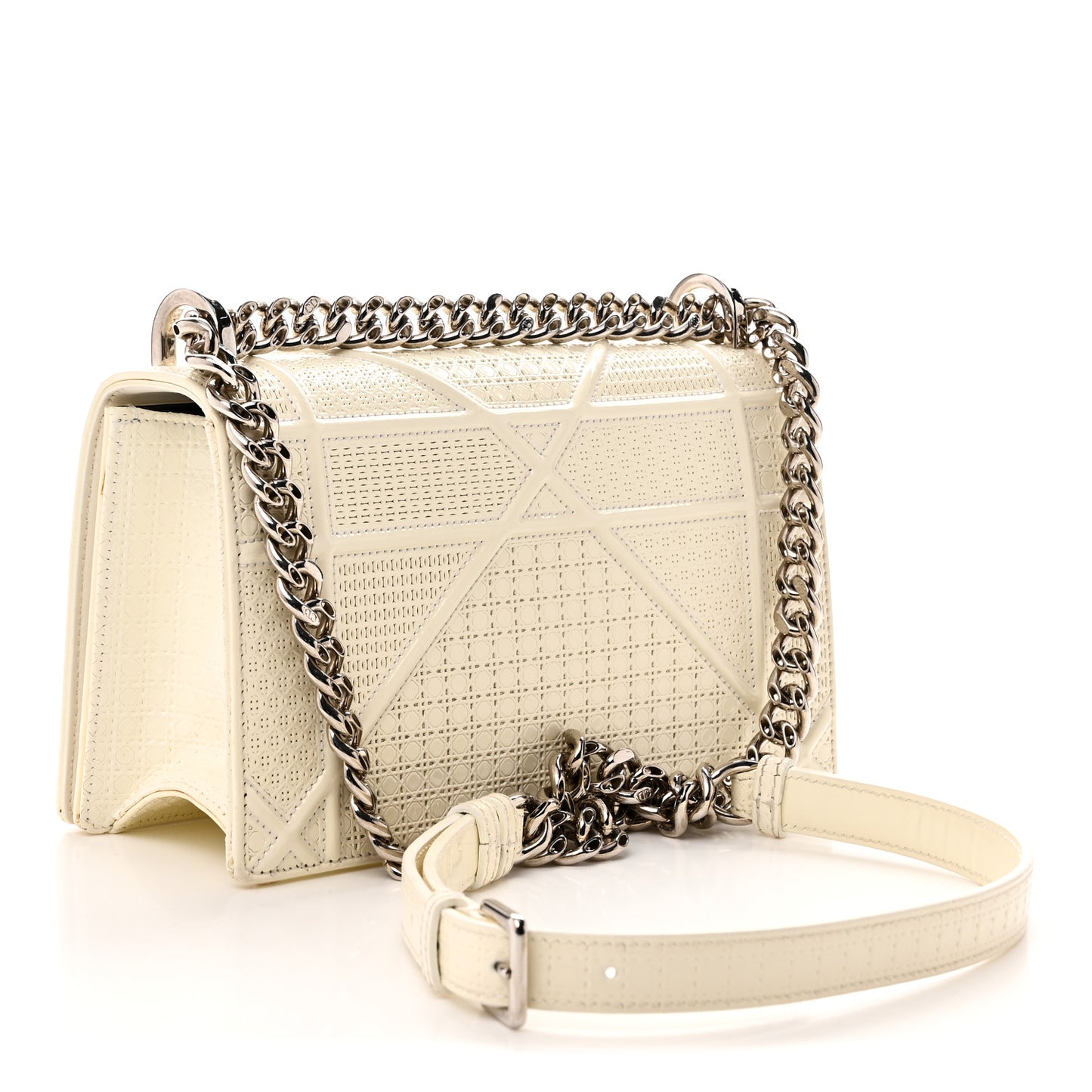 Patent Micro-Cannage Small Diorama Flap Bag White
