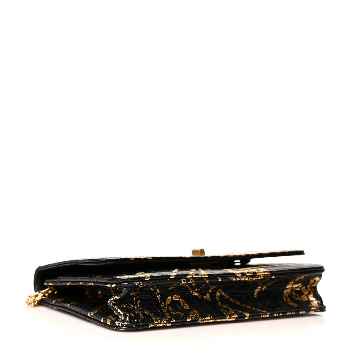 Calfskin Crocodile Embossed Graffiti 2.55 Cocodile Reissue Wallet On Chain WOC Black Gold
