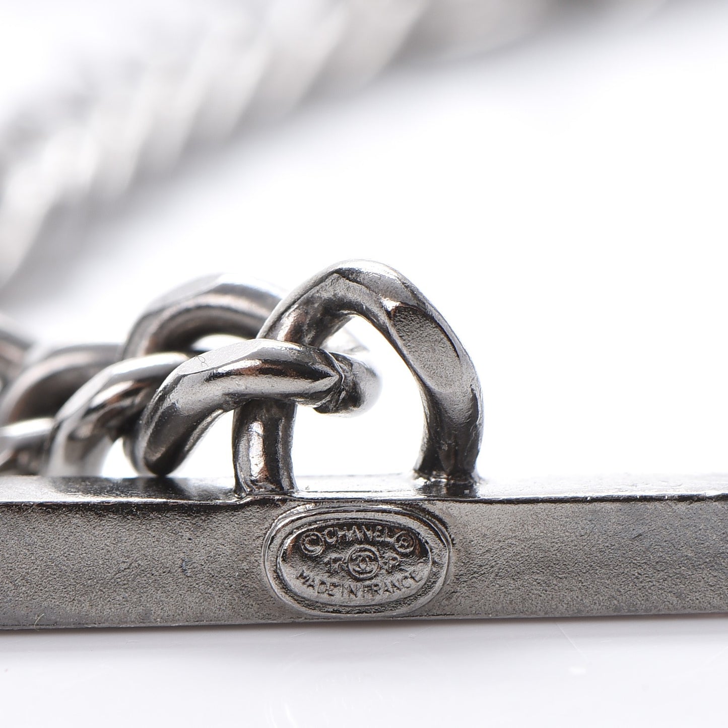 Metal Strass Enamel CC Chain Link Choker Necklace Dark Silver