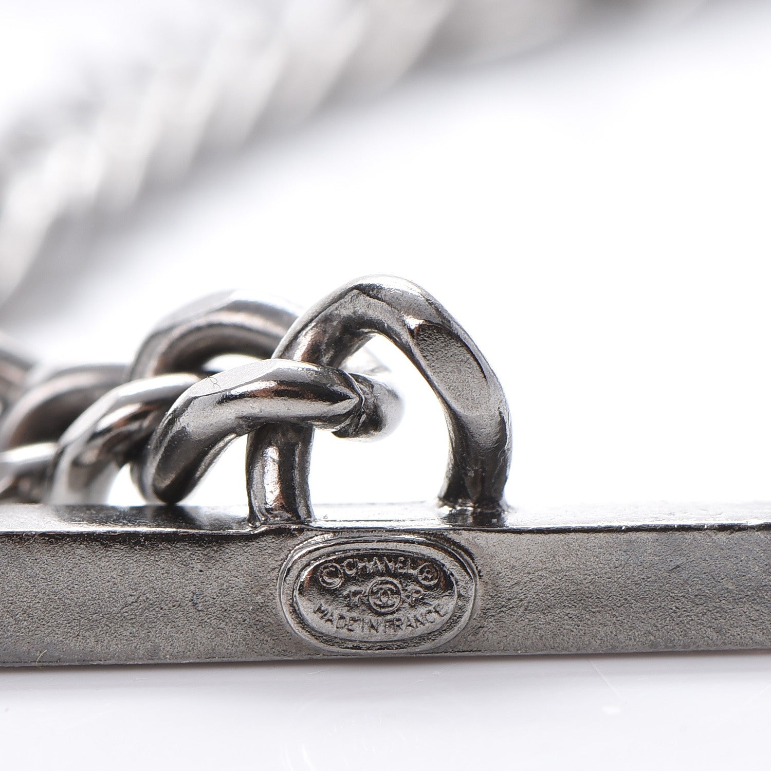 Chanel Metal Strass Enamel CC Chain Link Choker Necklace Dark Silver 7 of 8