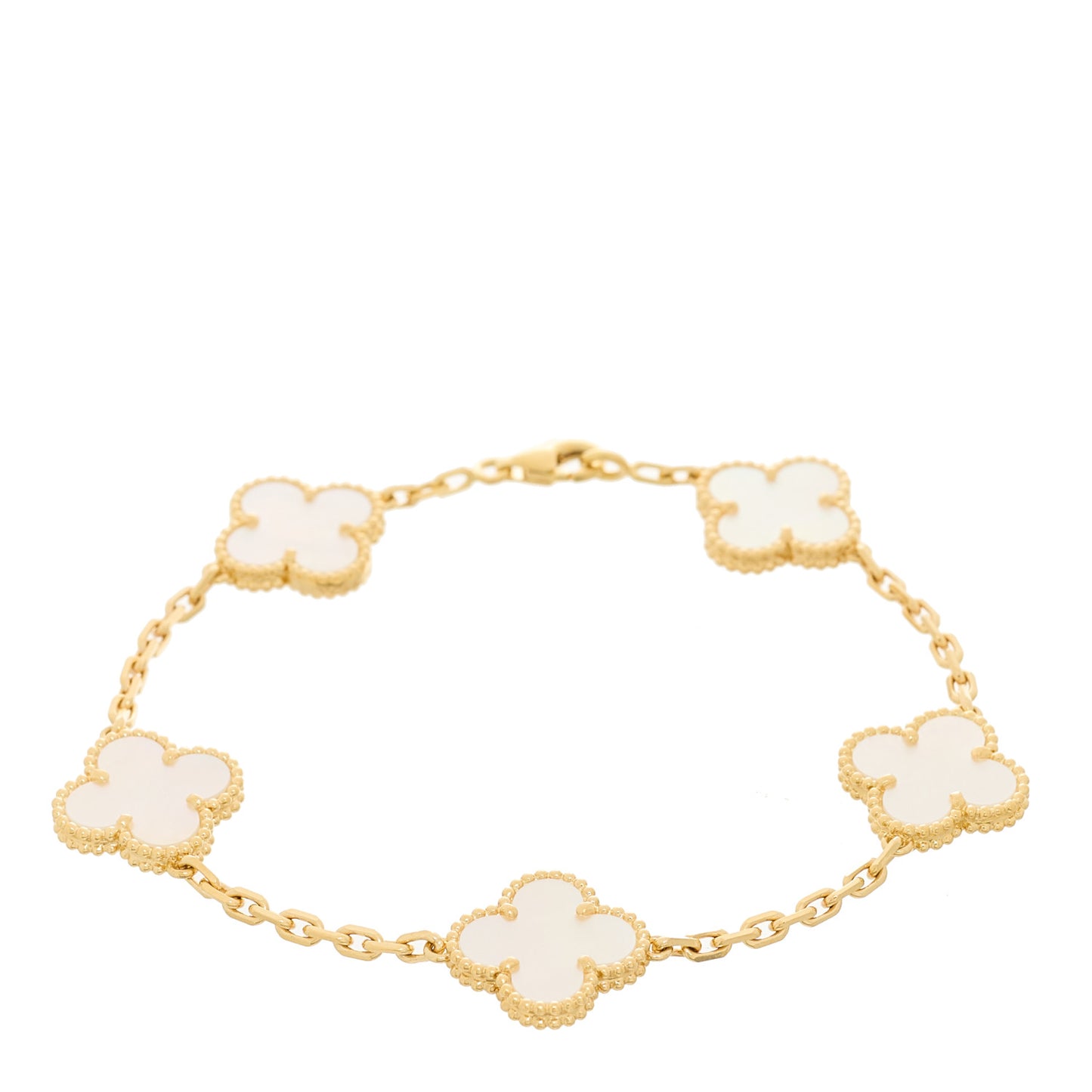 18K Yellow Gold Mother of Pearl 5 Motifs Vintage Alhambra Bracelet