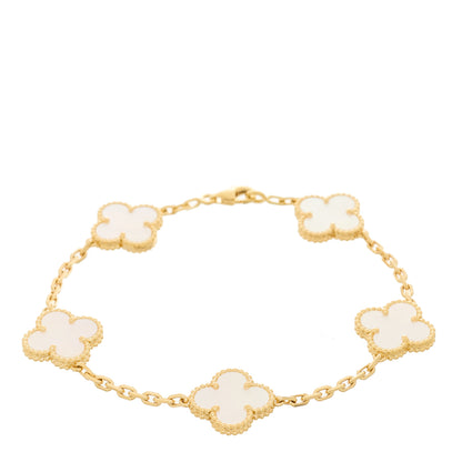 Van Cleef & Arpels 18K Yellow Gold Mother of Pearl 5 Motifs Vintage Alhambra Bracelet 1 of 4