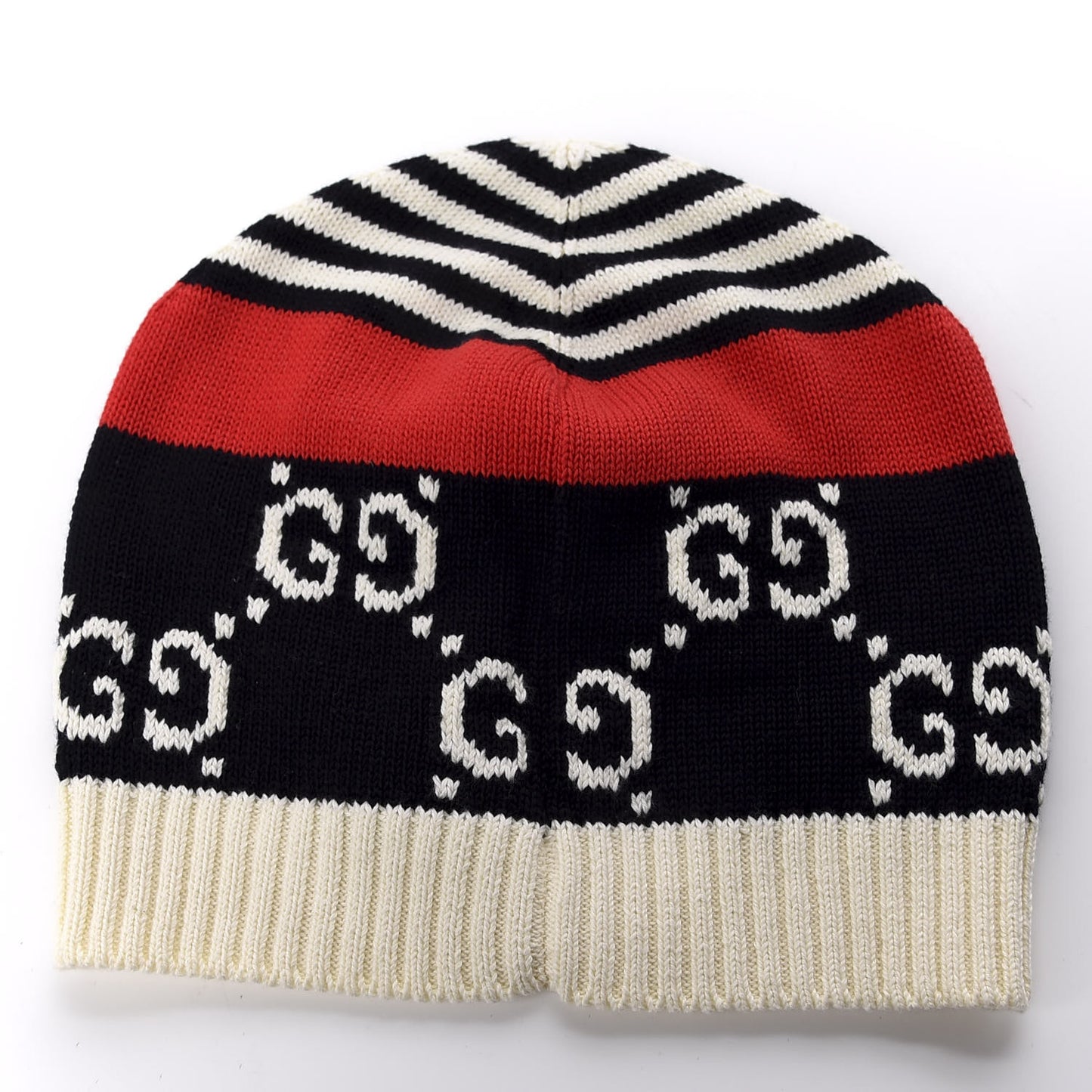 Cable Knit GG Monogram Beanie Hat M Navy Red