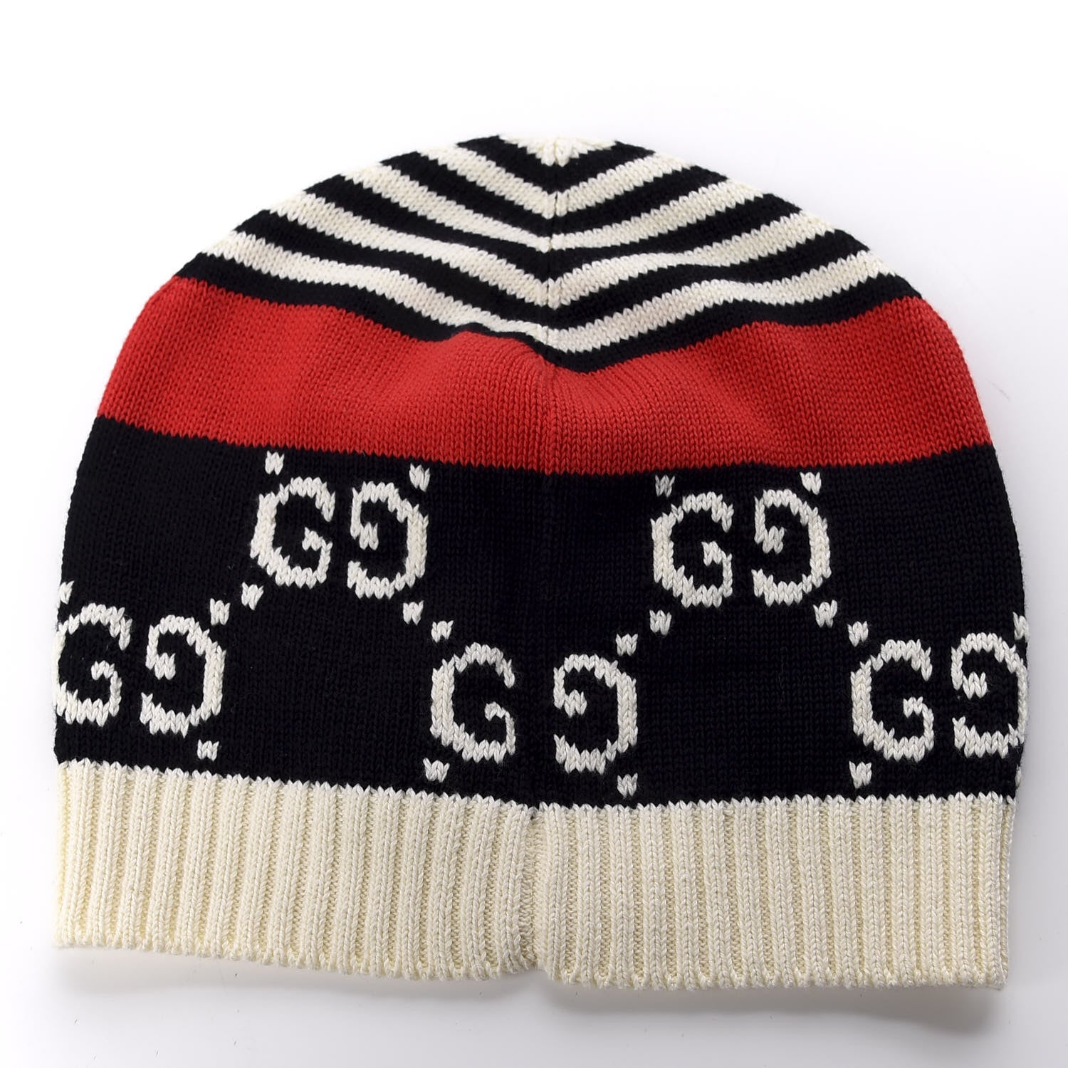 Gucci Cable Knit GG Monogram Beanie Hat M Navy Red 3 of 4