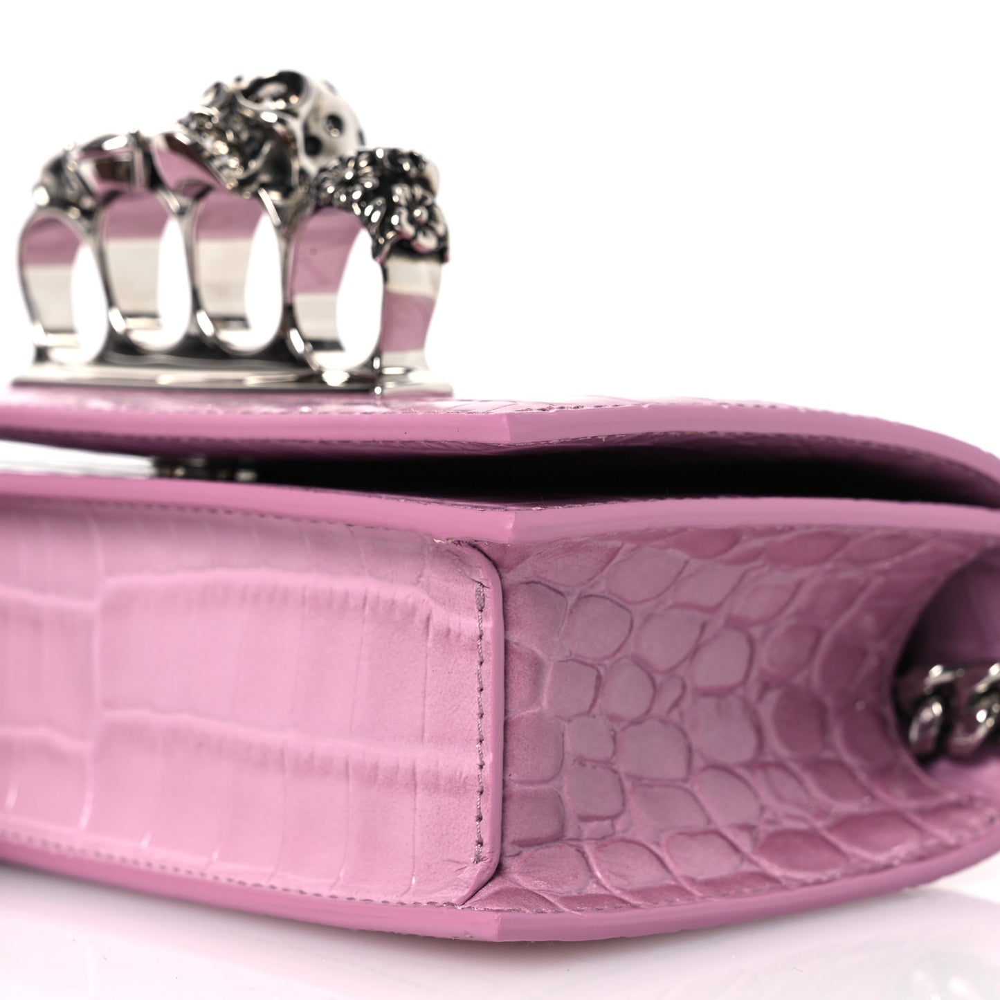 Shiny Crocodile Embossed Jeweled Satchel Pink