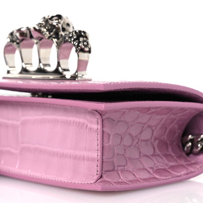 Alexander McQueen Shiny Crocodile Embossed Jeweled Satchel Pink 10 of 11