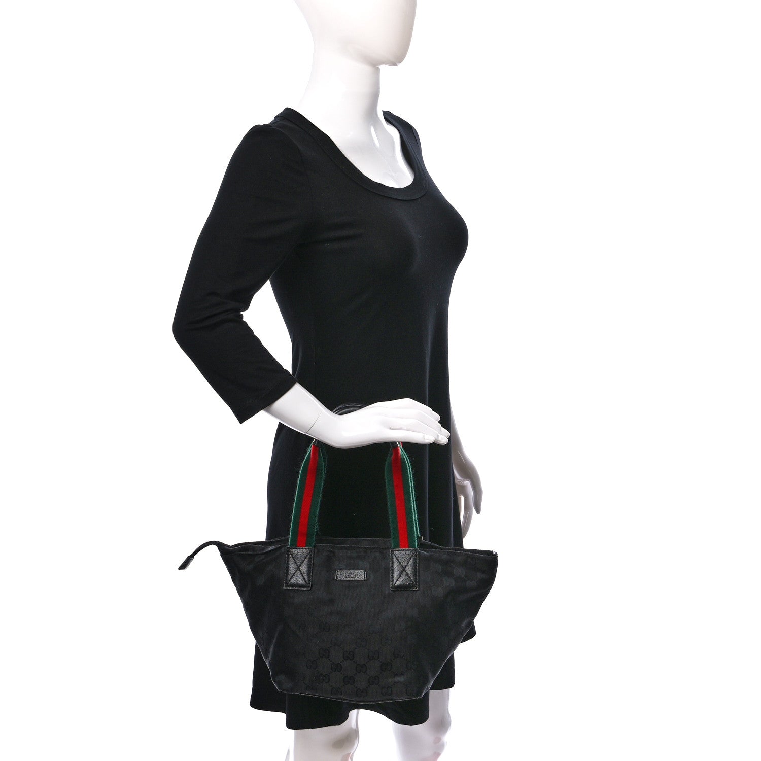 Gucci GG Monogram Small Web Handle Bucket Tote Black 2 of 12