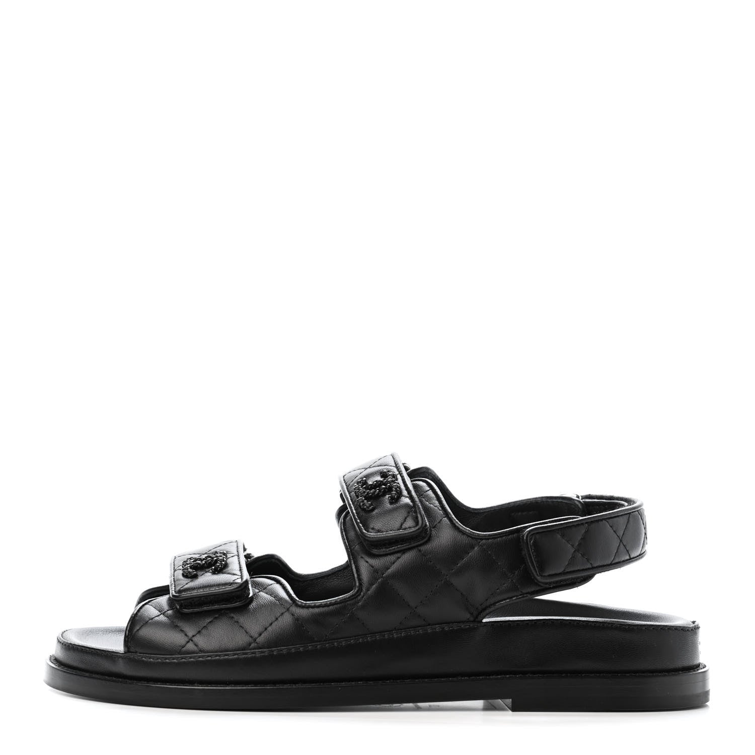Chanel Lambskin Velcro Dad Sandals 37 Black 1 of 4