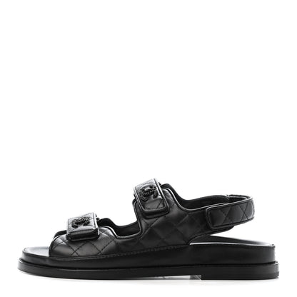 Chanel Lambskin Velcro Dad Sandals 37 Black 1 of 4