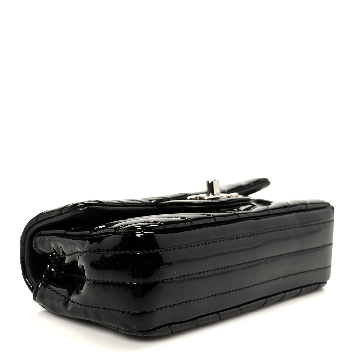 Patent Calfskin Chevron Quilted Extra Mini Flap Black