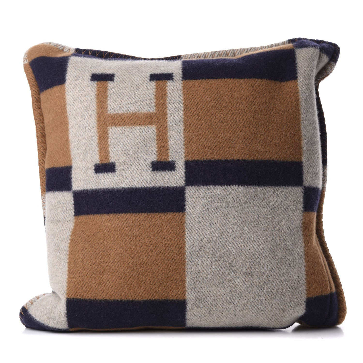 Hermes Wool Cashmere Avalon Bayadere Pillow PM Indigo Ocre 1 of 7