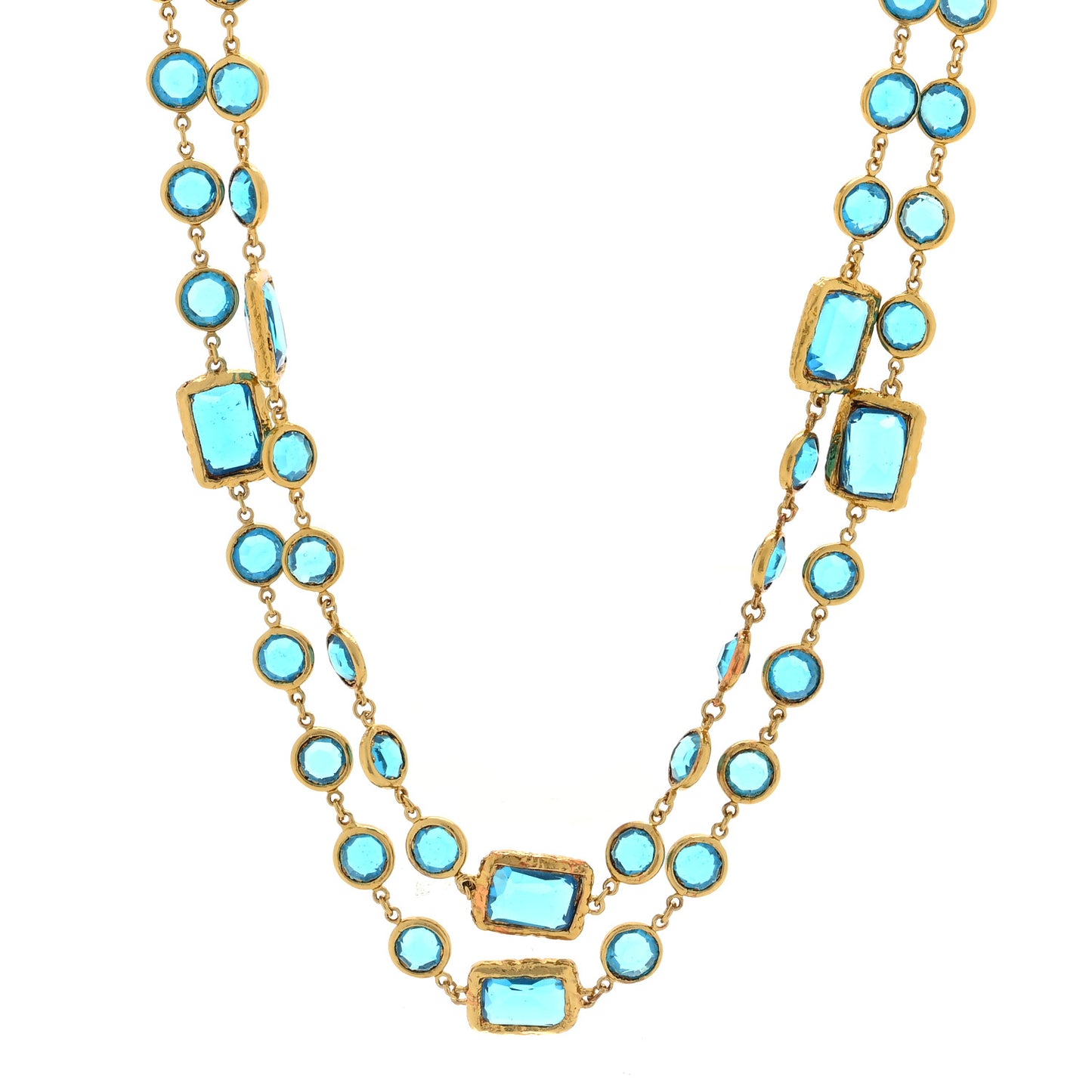 Swarovski Crystal Chicklet Sautoir Necklace Gold Blue