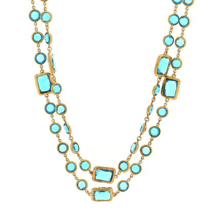 Chanel Swarovski Crystal Chicklet Sautoir Necklace Gold Blue 1 of 4