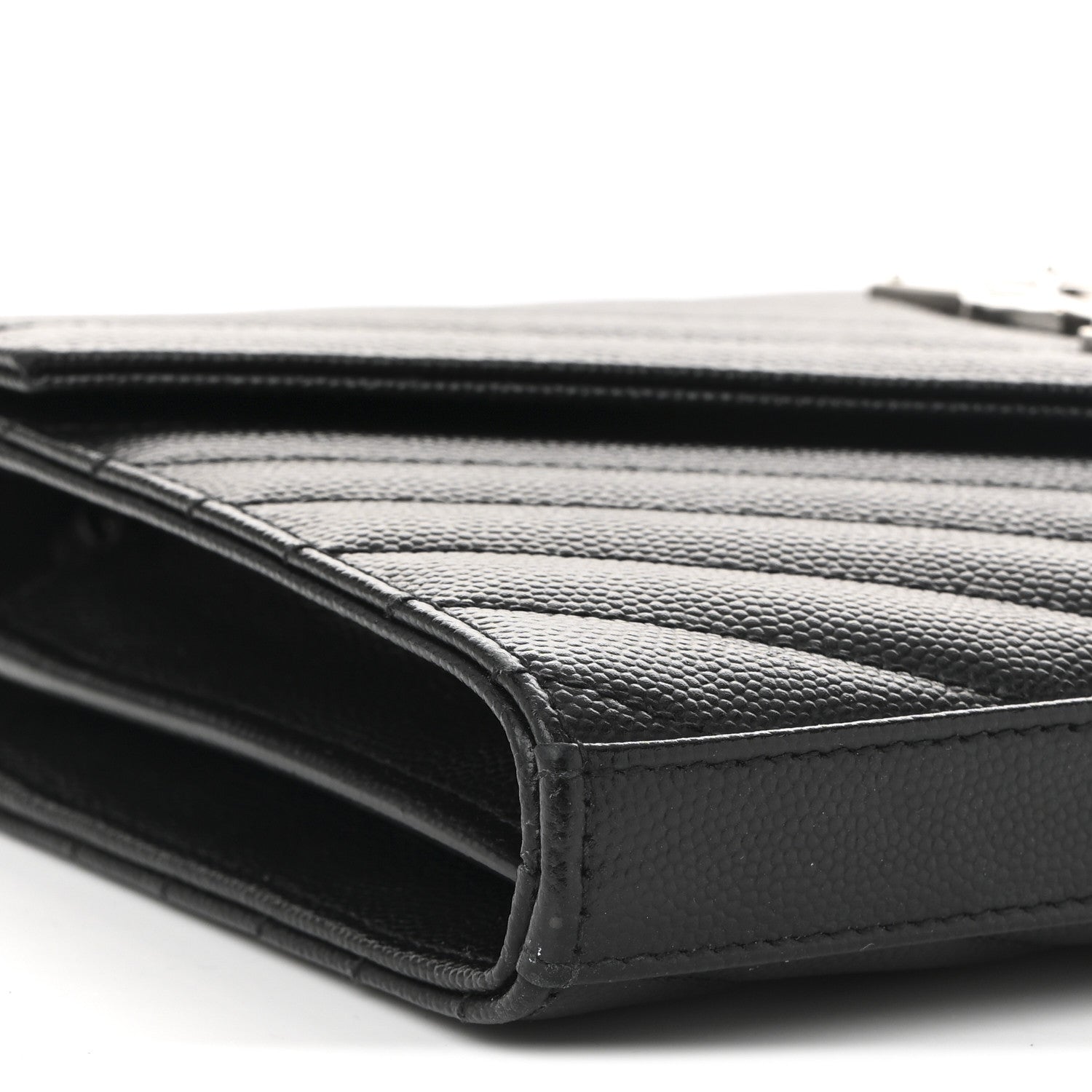 Saint Laurent Grain De Poudre Matelasse Chevron Monogram Chain Wallet Black 16 of 18