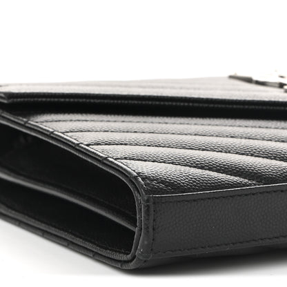 Saint Laurent Grain De Poudre Matelasse Chevron Monogram Chain Wallet Black 16 of 18