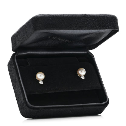 Tiffany 18K White Gold Diamond Akoya Cultured Pearl 7-7.5mm Signature Earrings 5 of 5