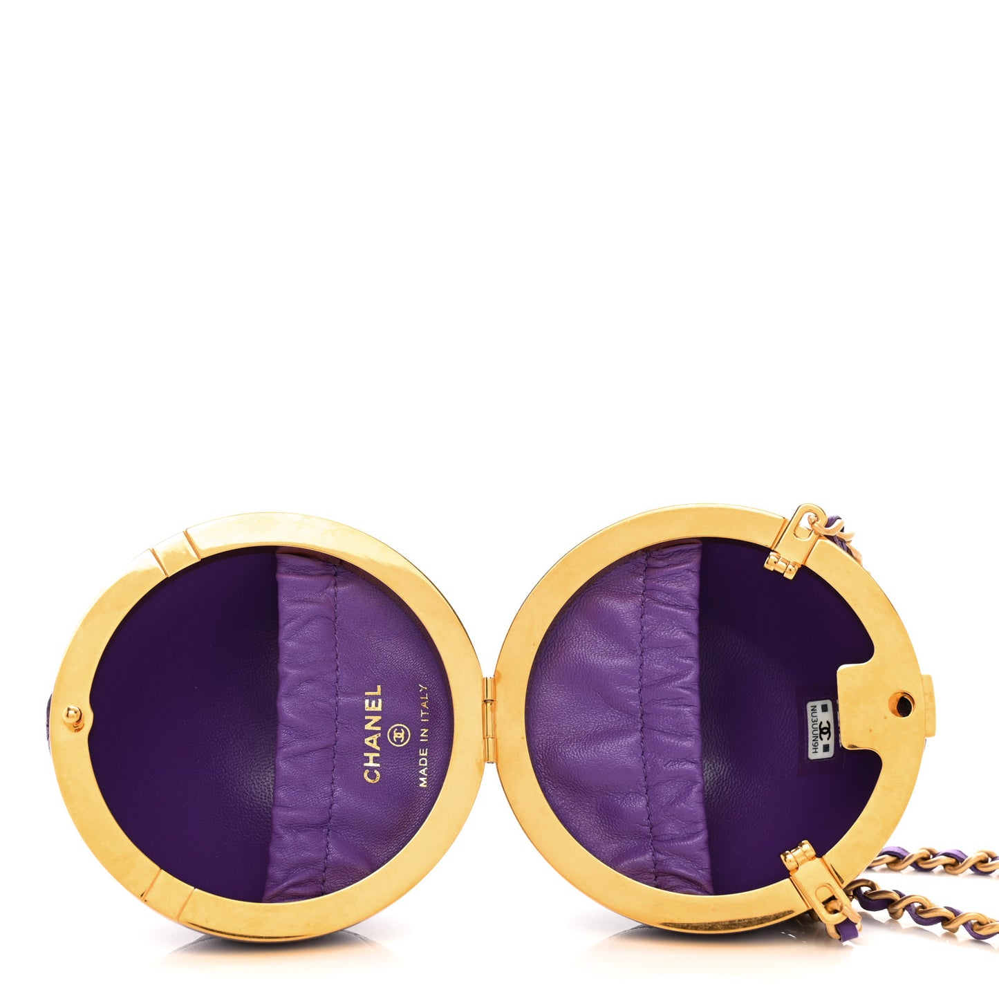 Lambskin CC Minaudiere Sphere Chain Clutch Purple