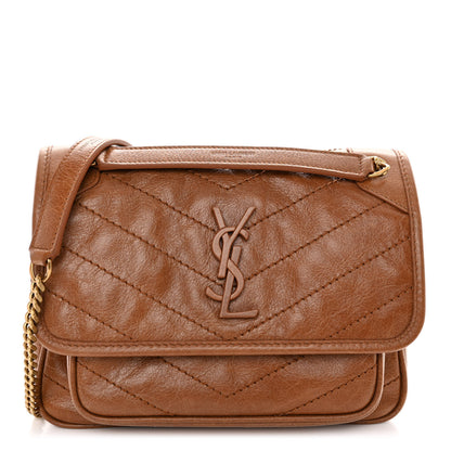Saint Laurent Crinkled Calfskin Matelasse Monogram Baby Niki Chain Satchel Light Caramel 1 of 10