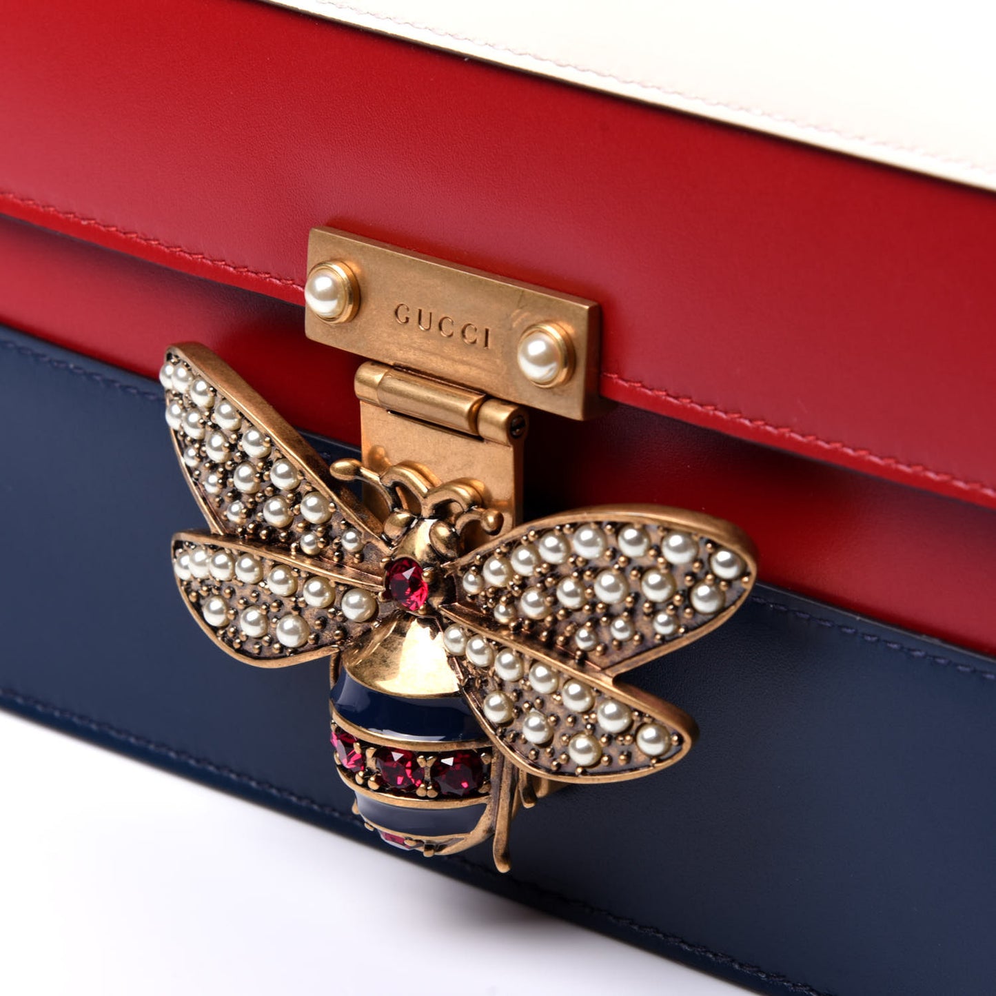 Calfskin Sylvie Web Queen Margaret Shoulder Bag Blue Agata Hibiscus Red Mystic White