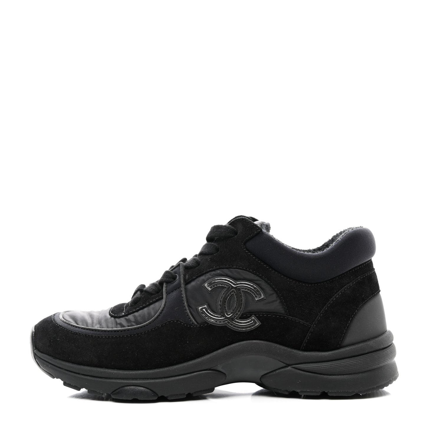 Fabric Calfskin Suede CC Sneakers 36 Black