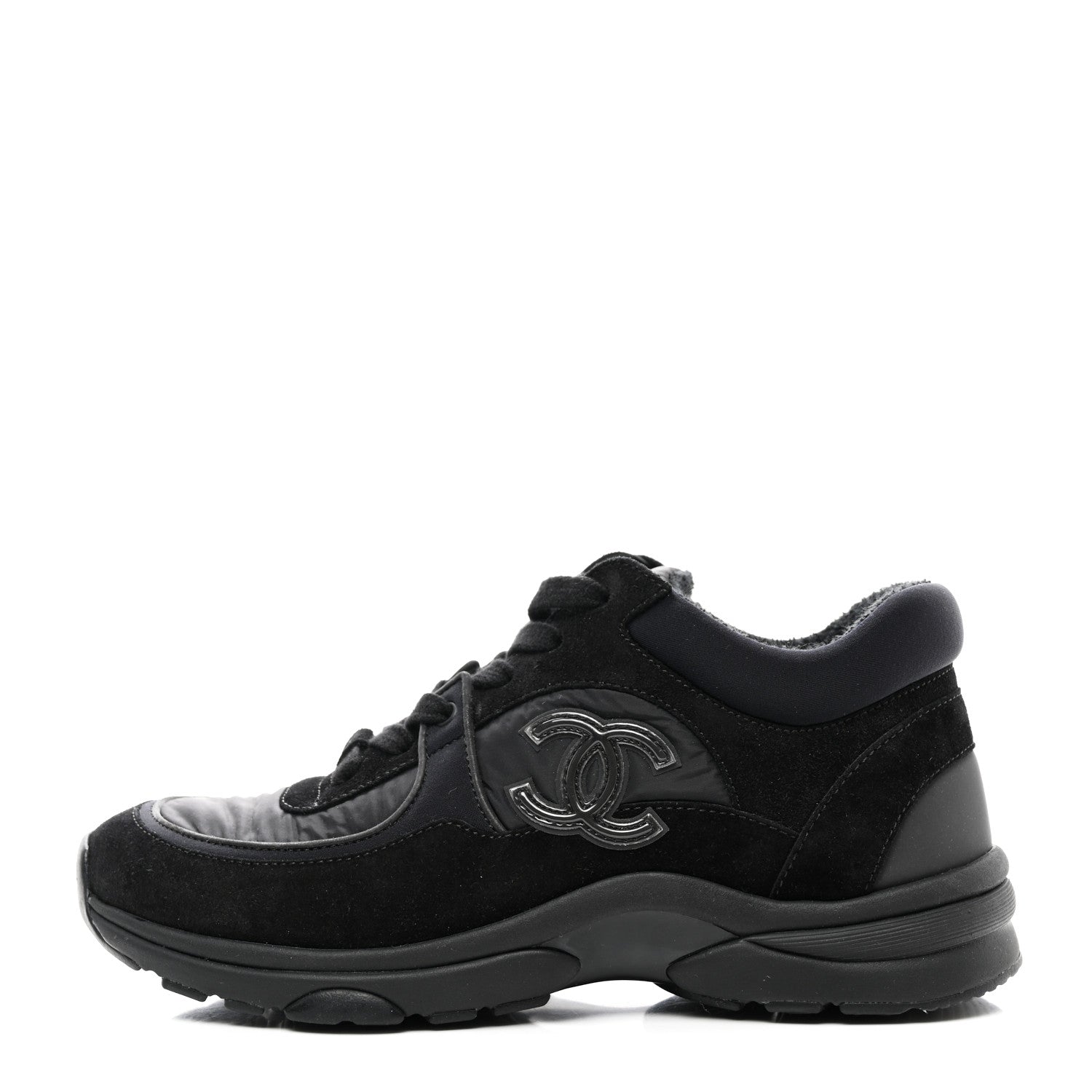 Chanel Fabric Calfskin Suede CC Sneakers 36 Black 1 of 8