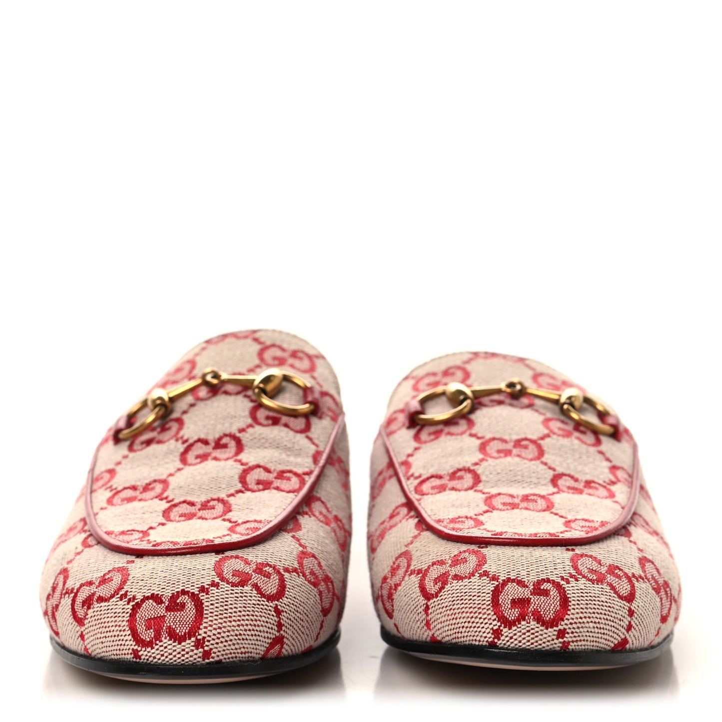 Canvas GG Monogram Horsebit Womens Princetown Slippers 36.5 Gardenia Hibiscus Red