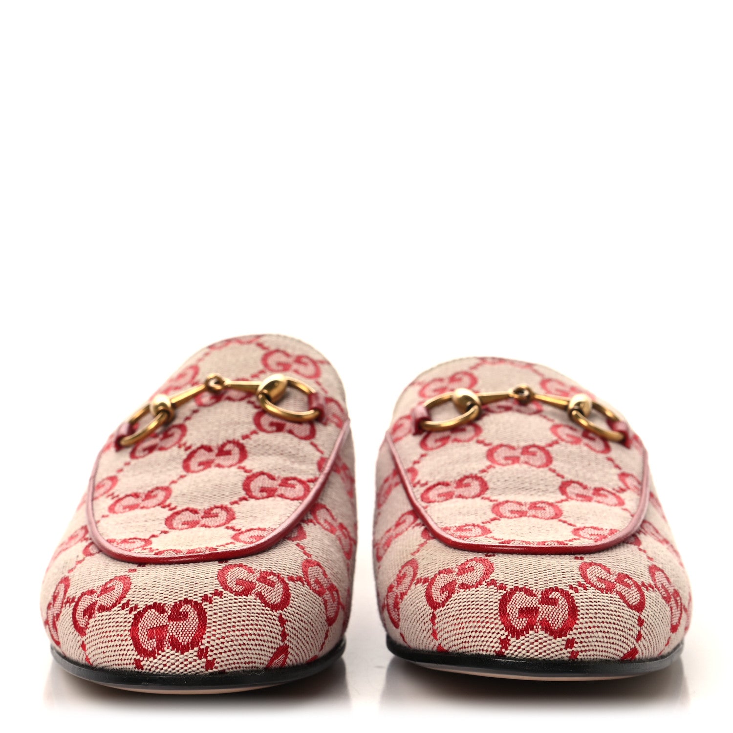 Gucci Canvas GG Monogram Horsebit Womens Princetown Slippers 36.5 Gardenia Hibiscus Red 3 of 11