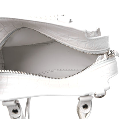 Balenciaga Extra Supple Calfskin Crocodile Embossed Neo Classic Silver Hardware Mini City White 5 of 9