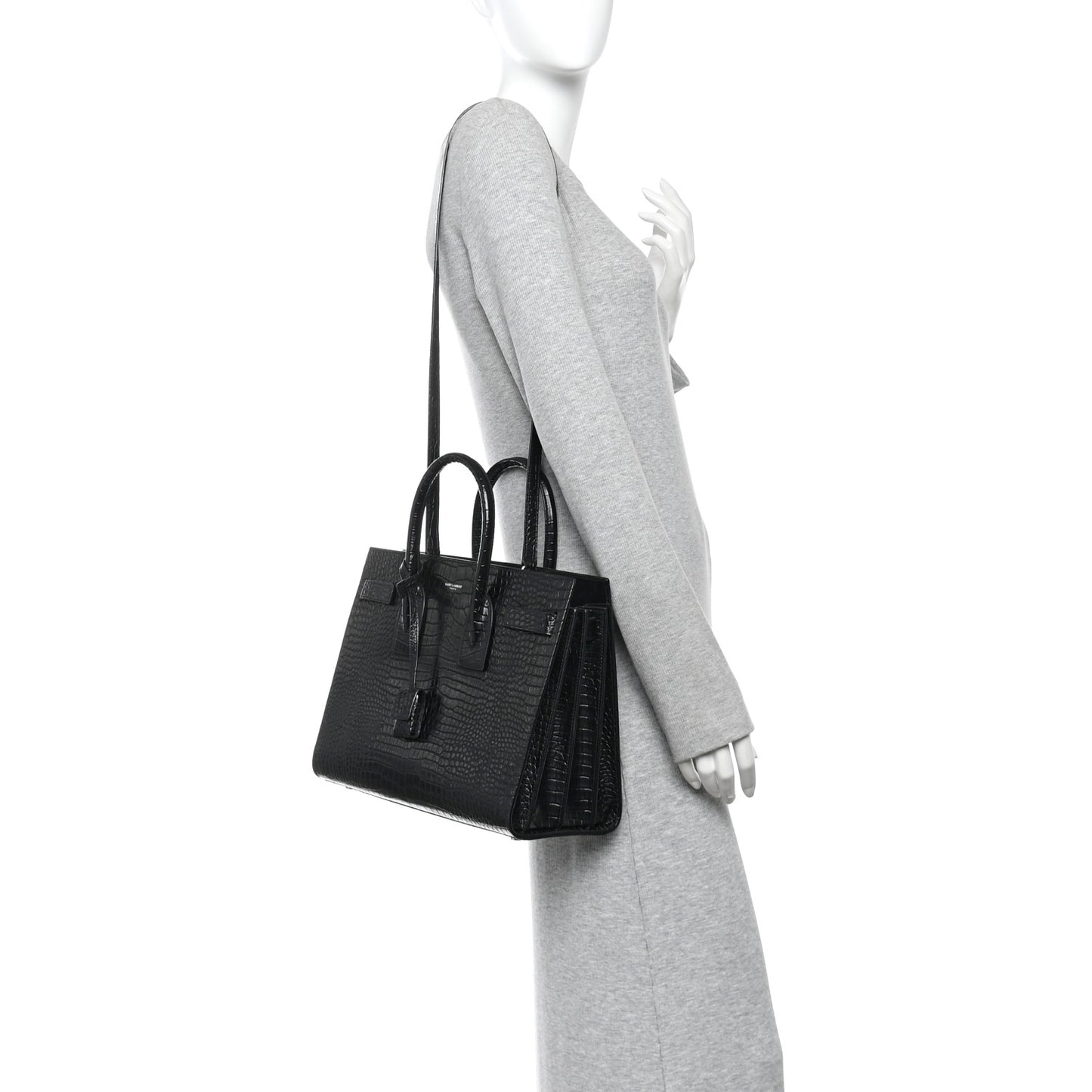 Calfskin Crocodile Embossed Small Sac de Jour Black