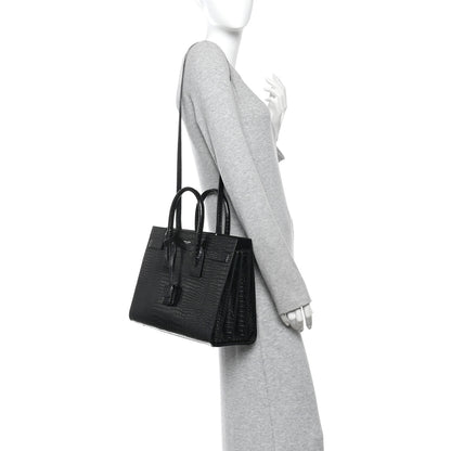 Saint Laurent Calfskin Crocodile Embossed Small Sac de Jour Black 2 of 10