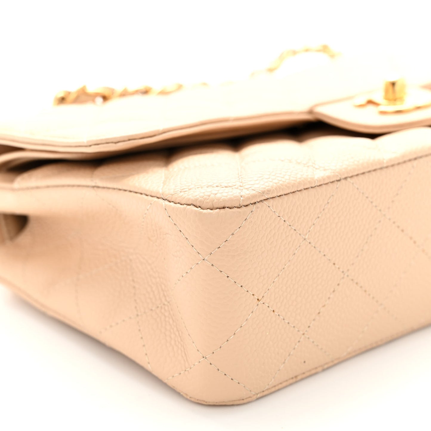 Caviar Quilted Medium Double Flap Beige