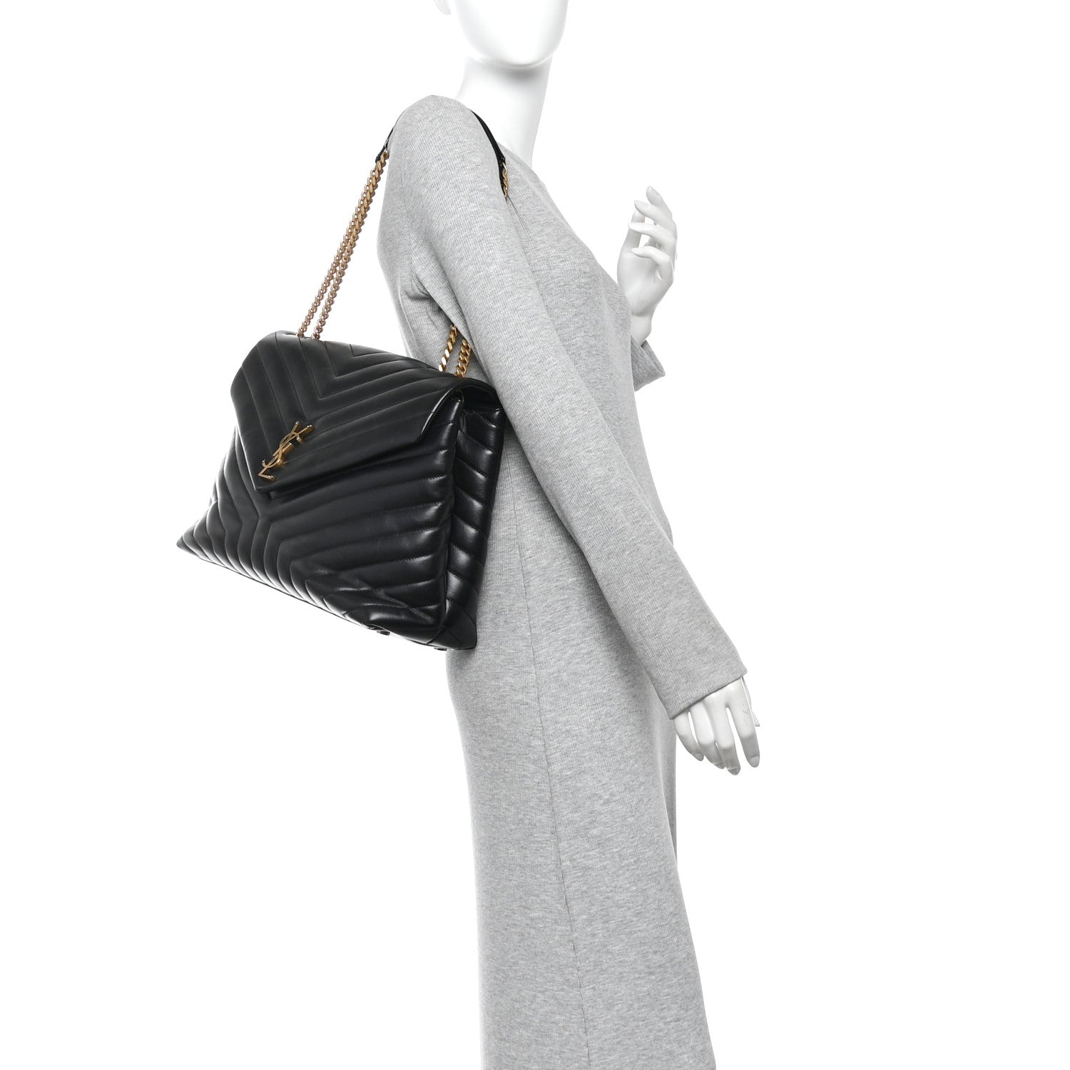 Saint Laurent Calfskin Y Quilted Monogram Large Loulou Chain Satchel  Black 2 of 10