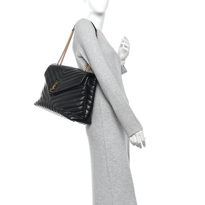 Saint Laurent Calfskin Y Quilted Monogram Large Loulou Chain Satchel  Black 2 of 10