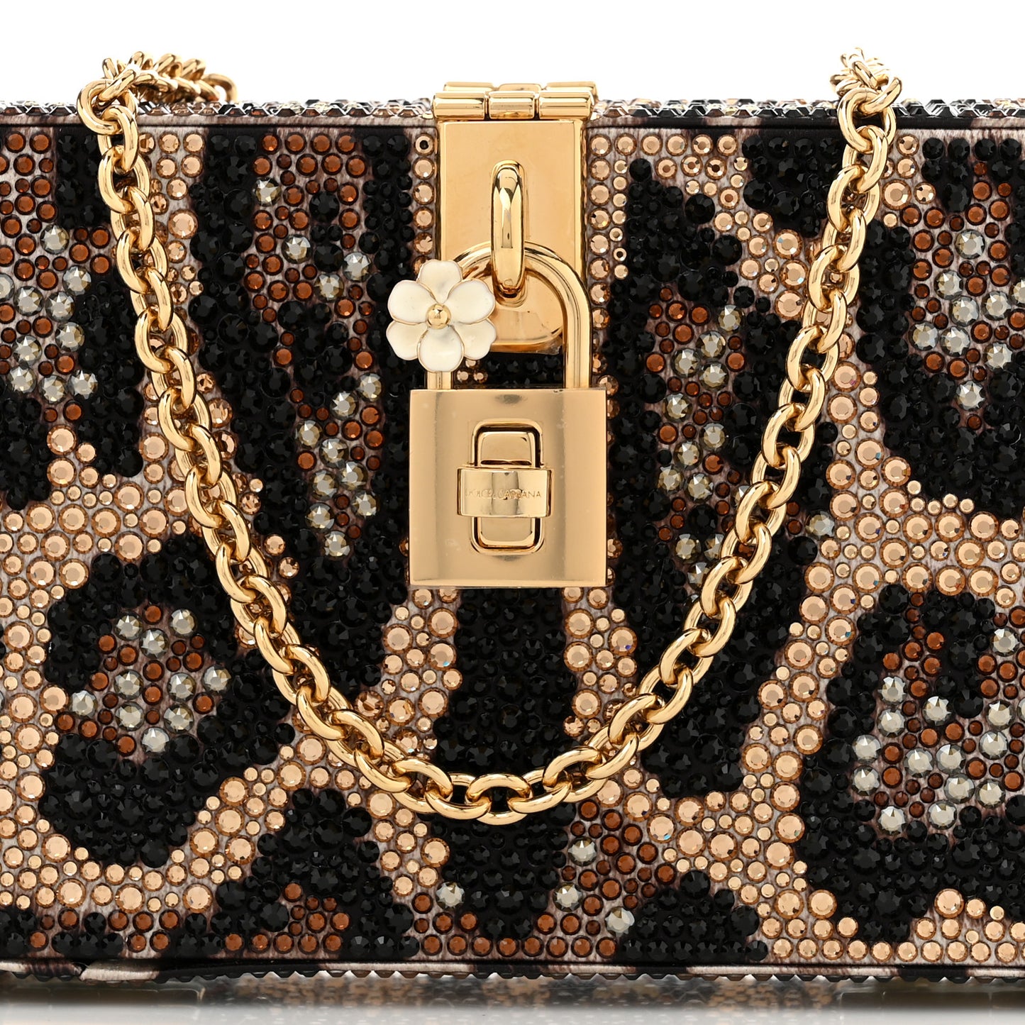 DOLCE GABBANA Satin Crystal Embellished Box Leopard