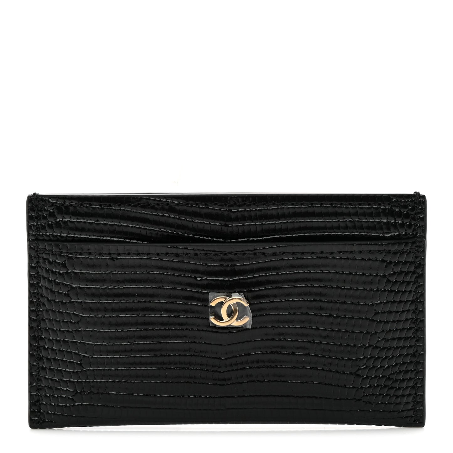 Calfskin Lizard Embossed Card Holder Black
