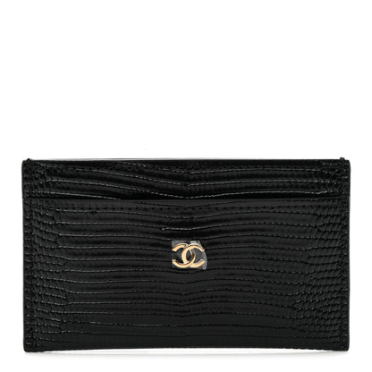 Chanel Calfskin Lizard Embossed Card Holder Black 1 of 8