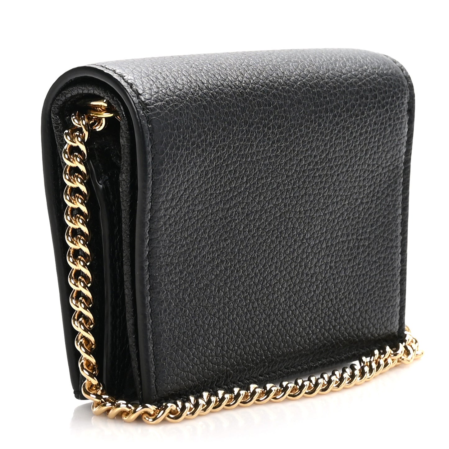 Grainy Calfskin Zumi Chain Card Case Wallet Black