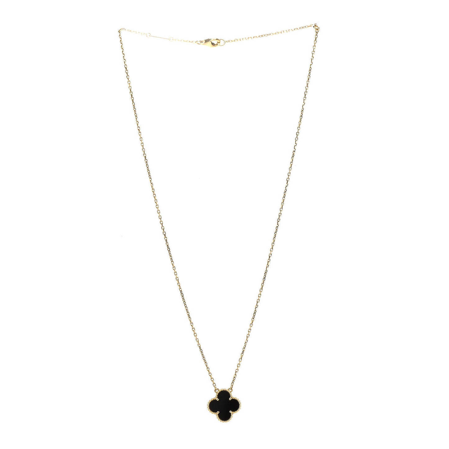 18K Yellow Gold Black Onyx Vintage Alhambra Pendant Necklace