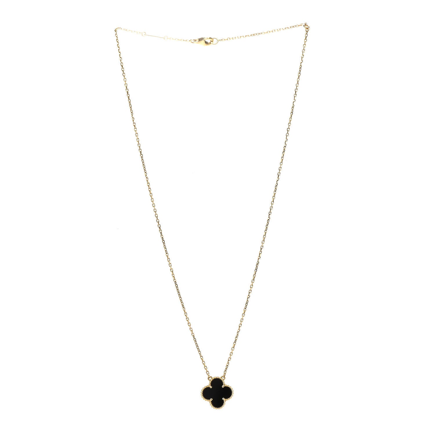 Van Cleef & Arpels 18K Yellow Gold Black Onyx Vintage Alhambra Pendant Necklace 3 of 6