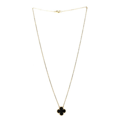 Van Cleef & Arpels 18K Yellow Gold Black Onyx Vintage Alhambra Pendant Necklace 3 of 6