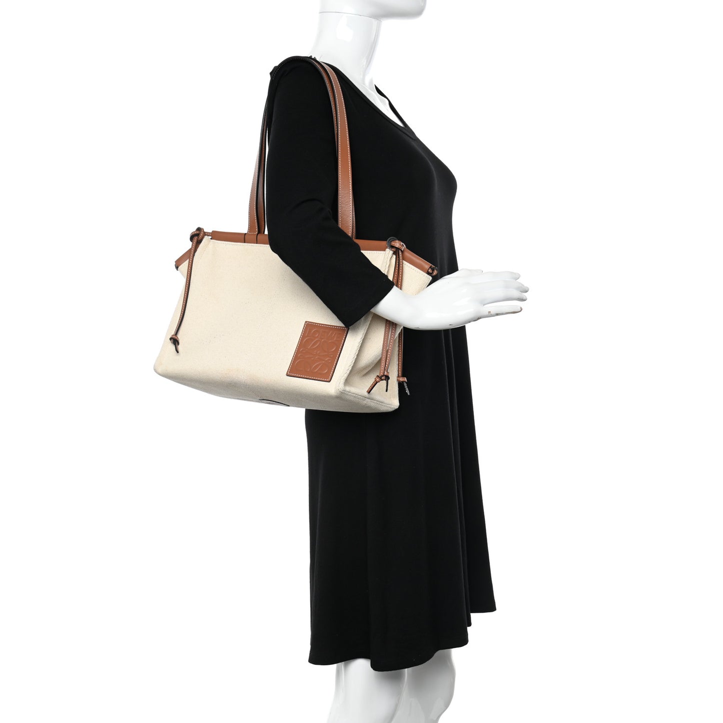 Canvas Calfskin Small Cushion Tote Beige