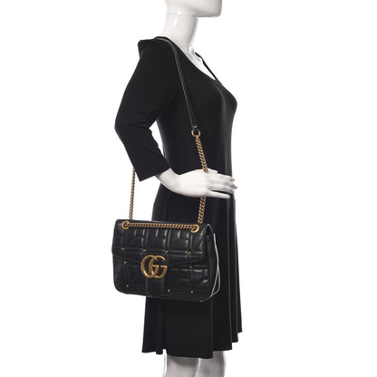 Gucci Calfskin Matelasse Studded Medium GG Marmont Shoulder Bag Black 2 of 15