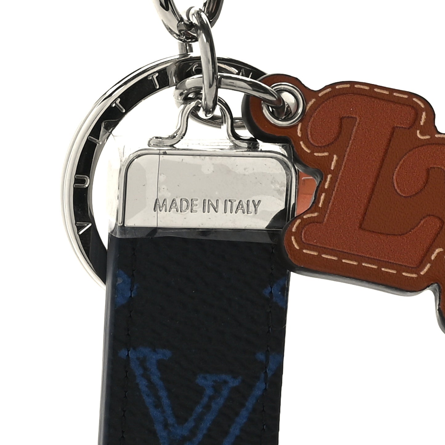 Monogram LV Record Tab Bag Charm Key Holder Blue