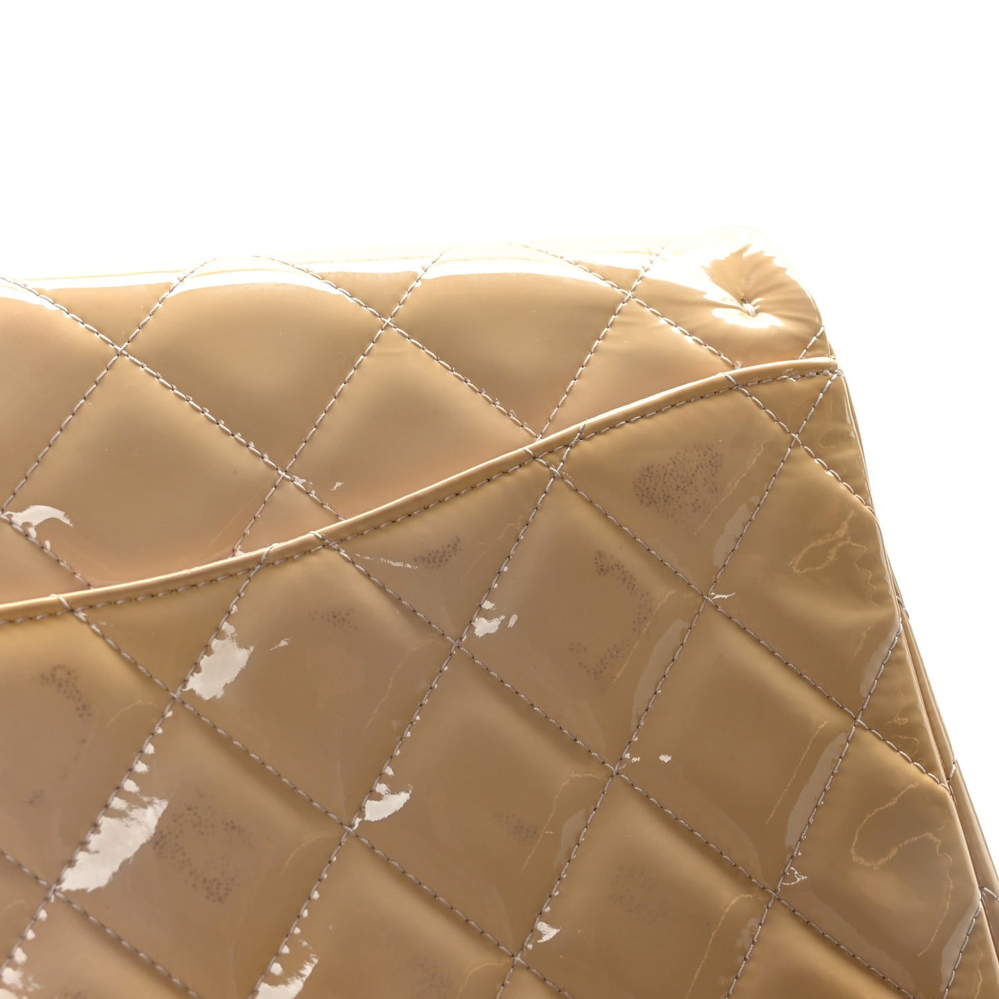 Patent Quilted Clutch with Chain Flap Beige