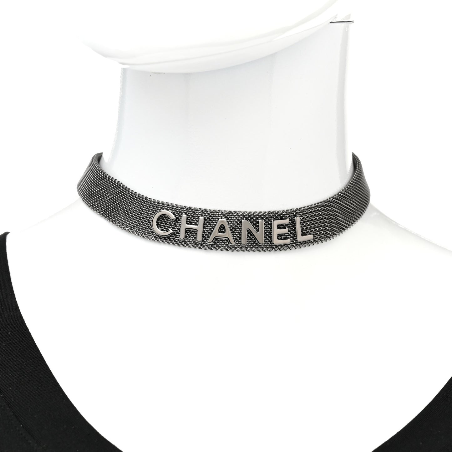 Mesh Logo Choker Necklace Ruthenium